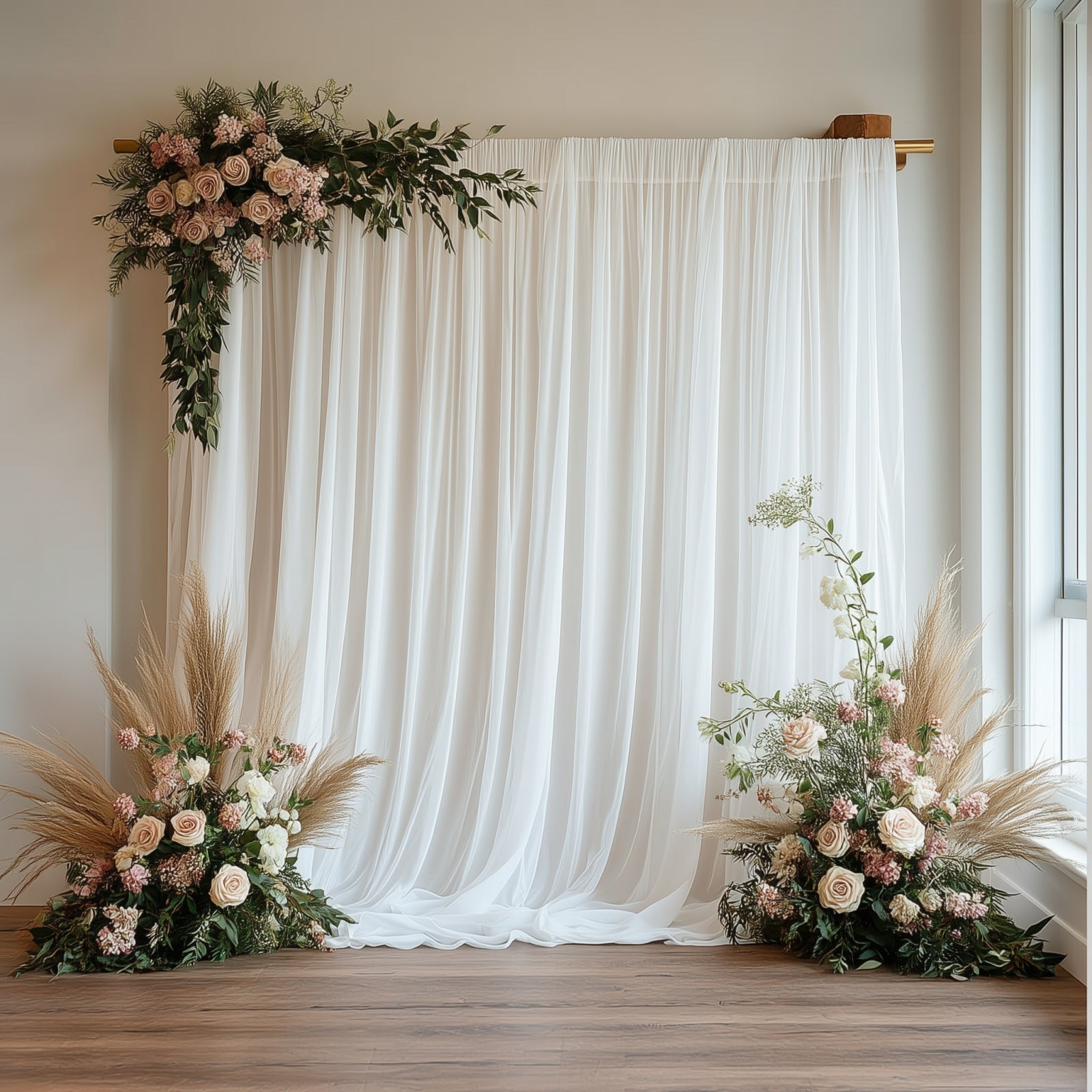 Sheer Backdrop Curtain Panel 10ft Ã— 10ft White â€“ Wedding Arch Drape with Rod Pocket - Bell Racket Store