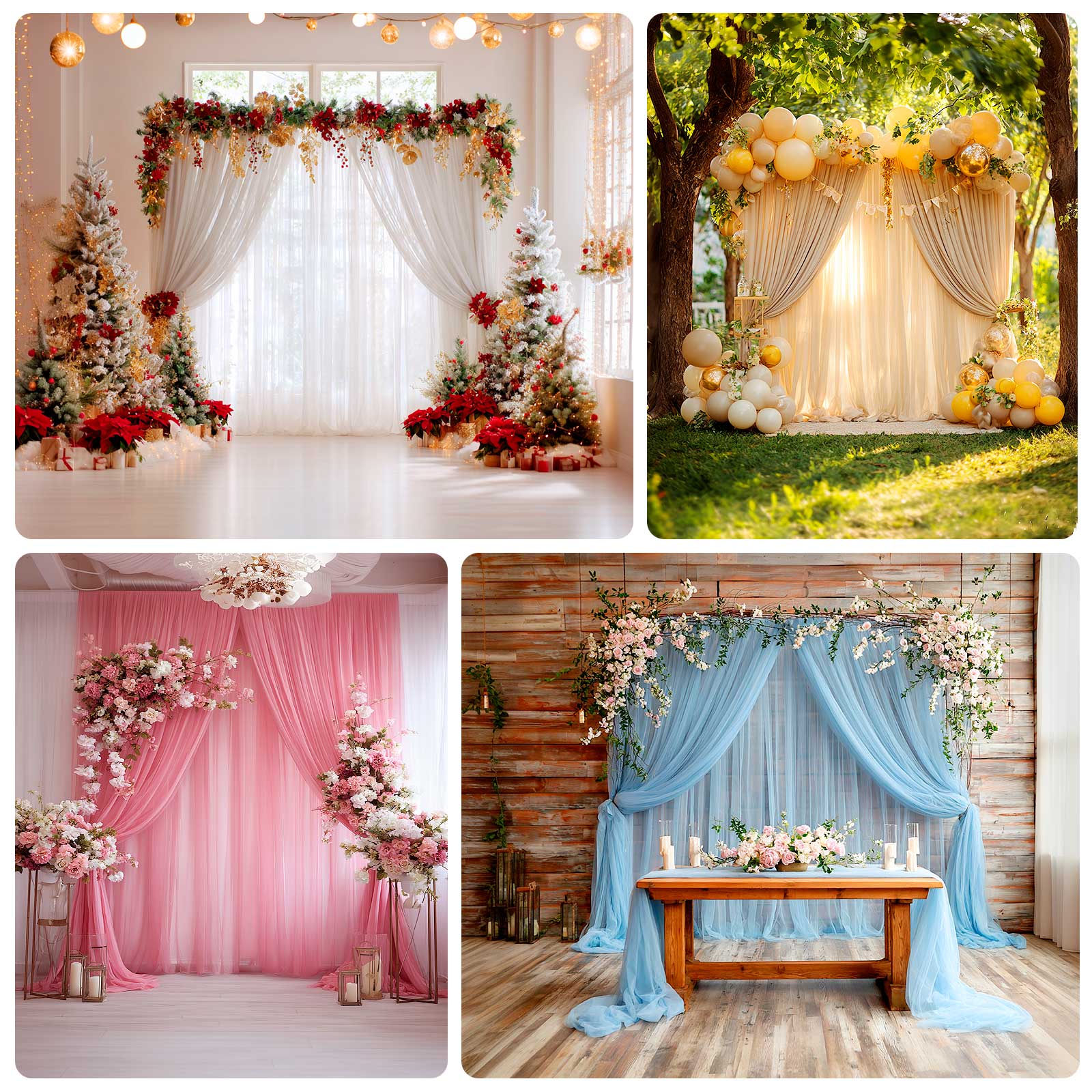 Sheer Backdrop Curtain Panel 10ft Ã— 10ft White â€“ Wedding Arch Drape with Rod Pocket - Bell Racket Store