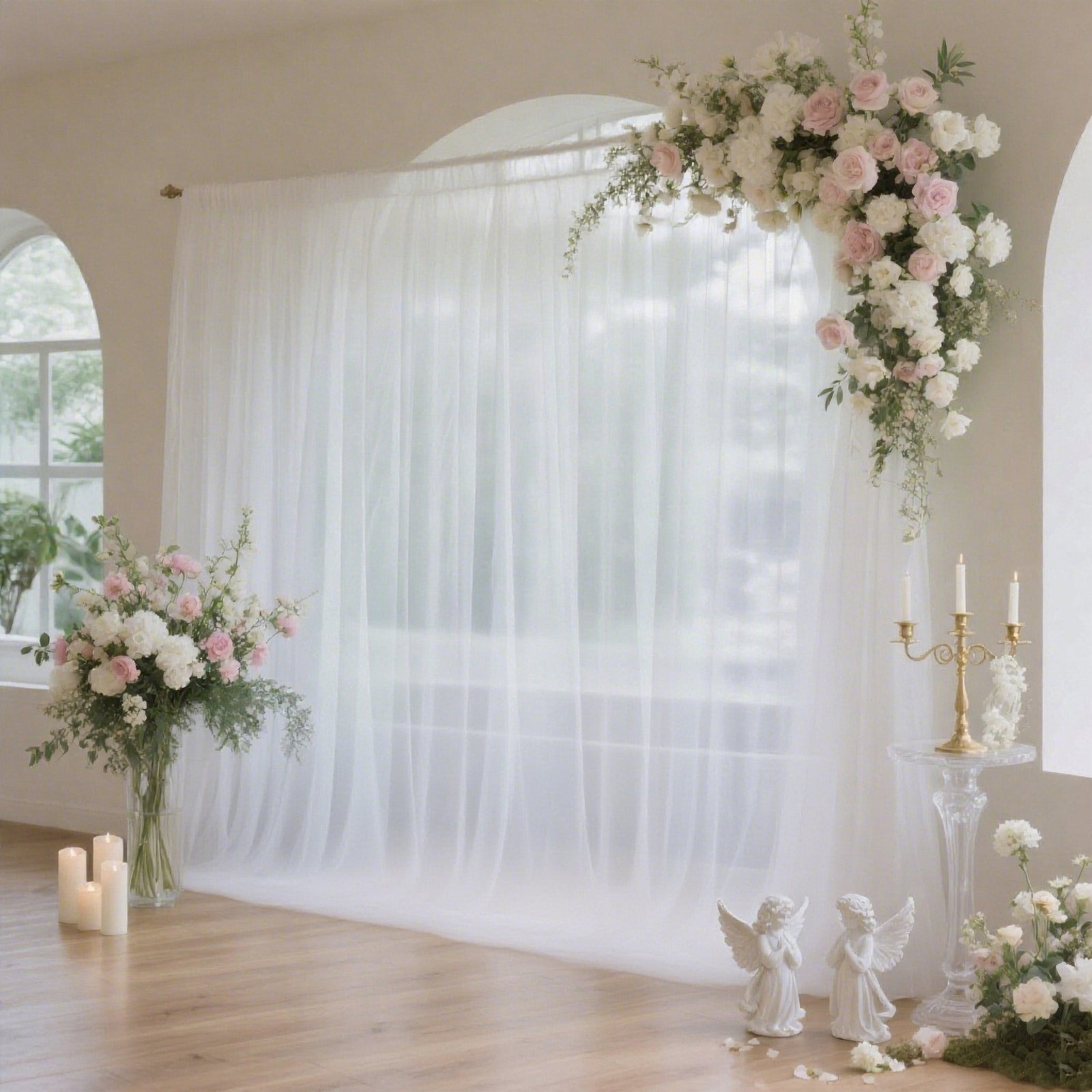 Sheer Backdrop Curtain Panel 10ft Ã— 10ft White â€“ Wedding Arch Drape with Rod Pocket - Bell Racket Store