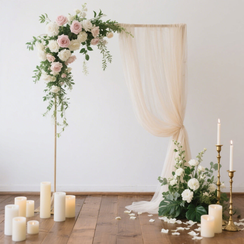 Sheer Backdrop Curtain Panel 5ft Ã— 10ft Beige â€“ Wedding Arch Drape with Rod Pocket - Bell Racket Store