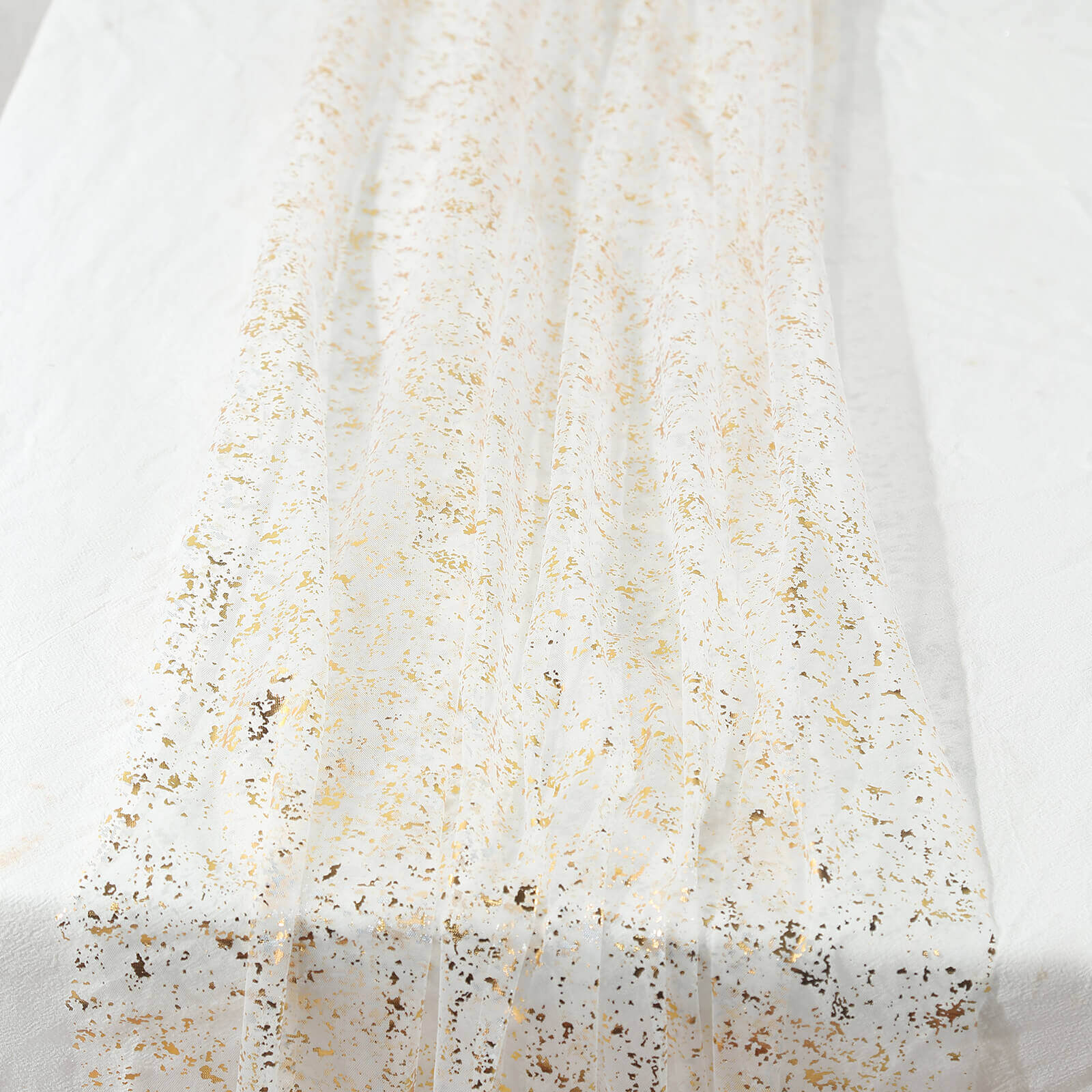 Sheer Chiffon 10ft Table Runner Metallic Gold Glittered Design - Sparkling Table Decor - Bell Racket Store