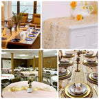 Sheer Chiffon 10ft Table Runner Metallic Gold Glittered Design - Sparkling Table Decor - Bell Racket Store