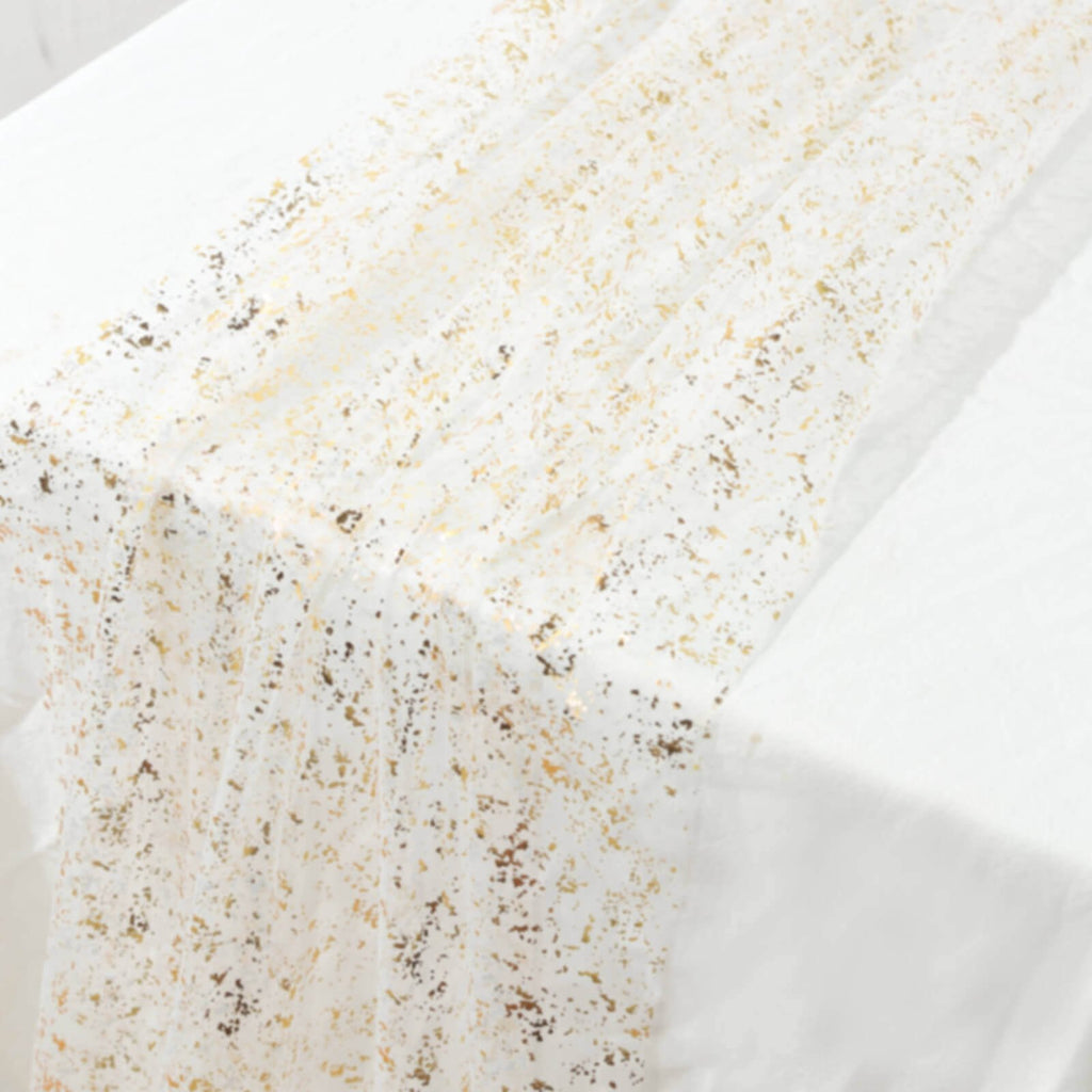 Sheer Chiffon 10ft Table Runner Metallic Gold Glittered Design - Sparkling Table Decor - Bell Racket Store