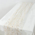 Sheer Chiffon 10ft Table Runner Metallic Gold Glittered Design - Sparkling Table Decor - Bell Racket Store