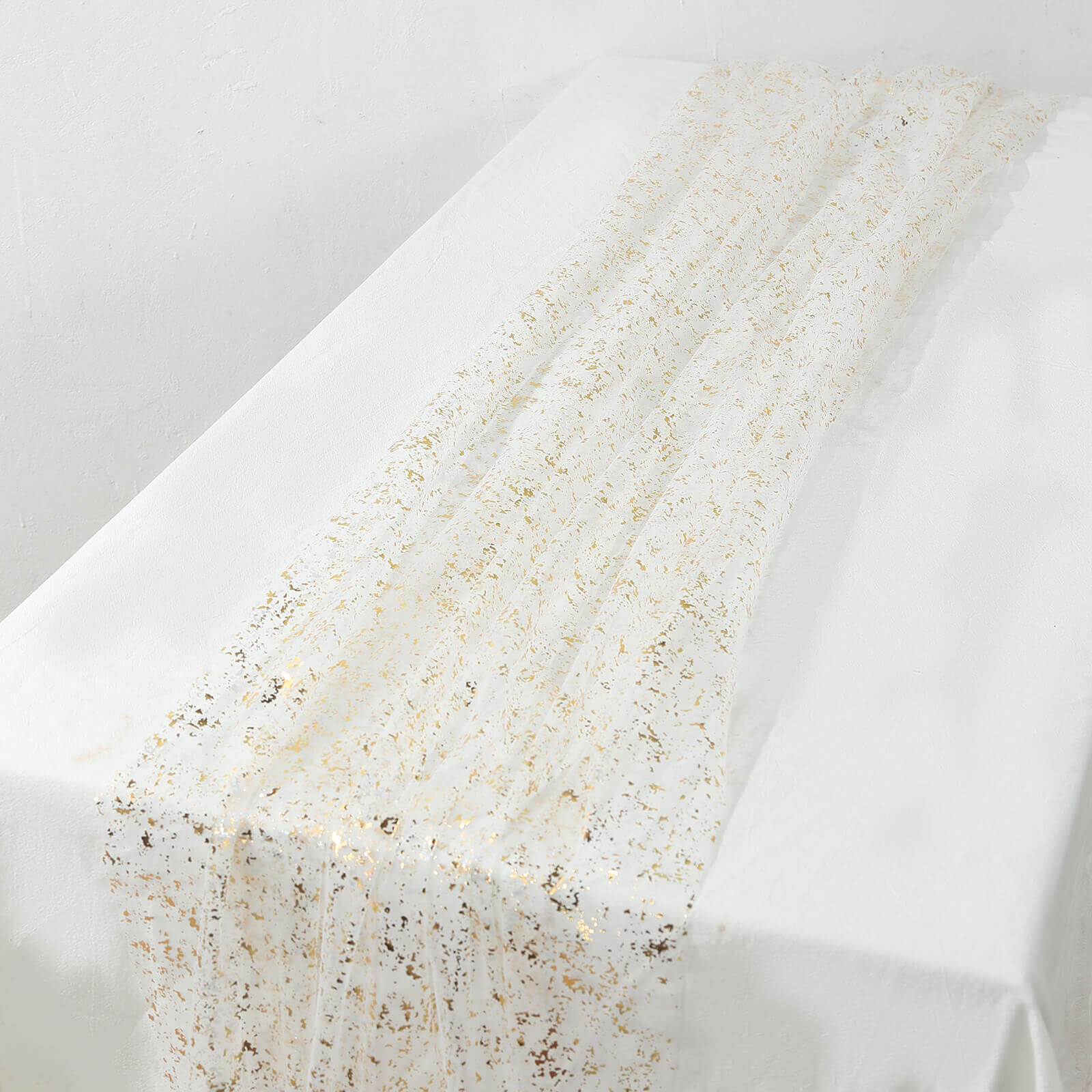 Sheer Chiffon 10ft Table Runner Metallic Gold Glittered Design - Sparkling Table Decor - Bell Racket Store