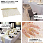 Sheer Chiffon 10ft Table Runner Metallic Gold Glittered Design - Sparkling Table Decor - Bell Racket Store