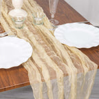Sheer Crinkled Organza 9ft Table Runner Champagne - Rustic Chiffon Look - Bell Racket Store