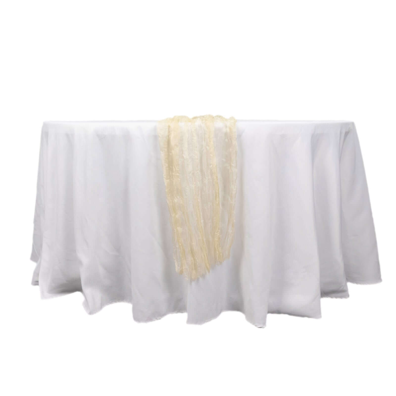 Sheer Crinkled Organza 9ft Table Runner Champagne - Rustic Chiffon Look - Bell Racket Store