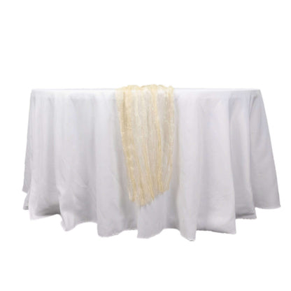 Sheer Crinkled Organza 9ft Table Runner Champagne - Rustic Chiffon Look - Bell Racket Store