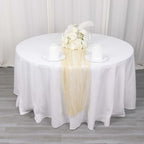 Sheer Crinkled Organza 9ft Table Runner Champagne - Rustic Chiffon Look - Bell Racket Store