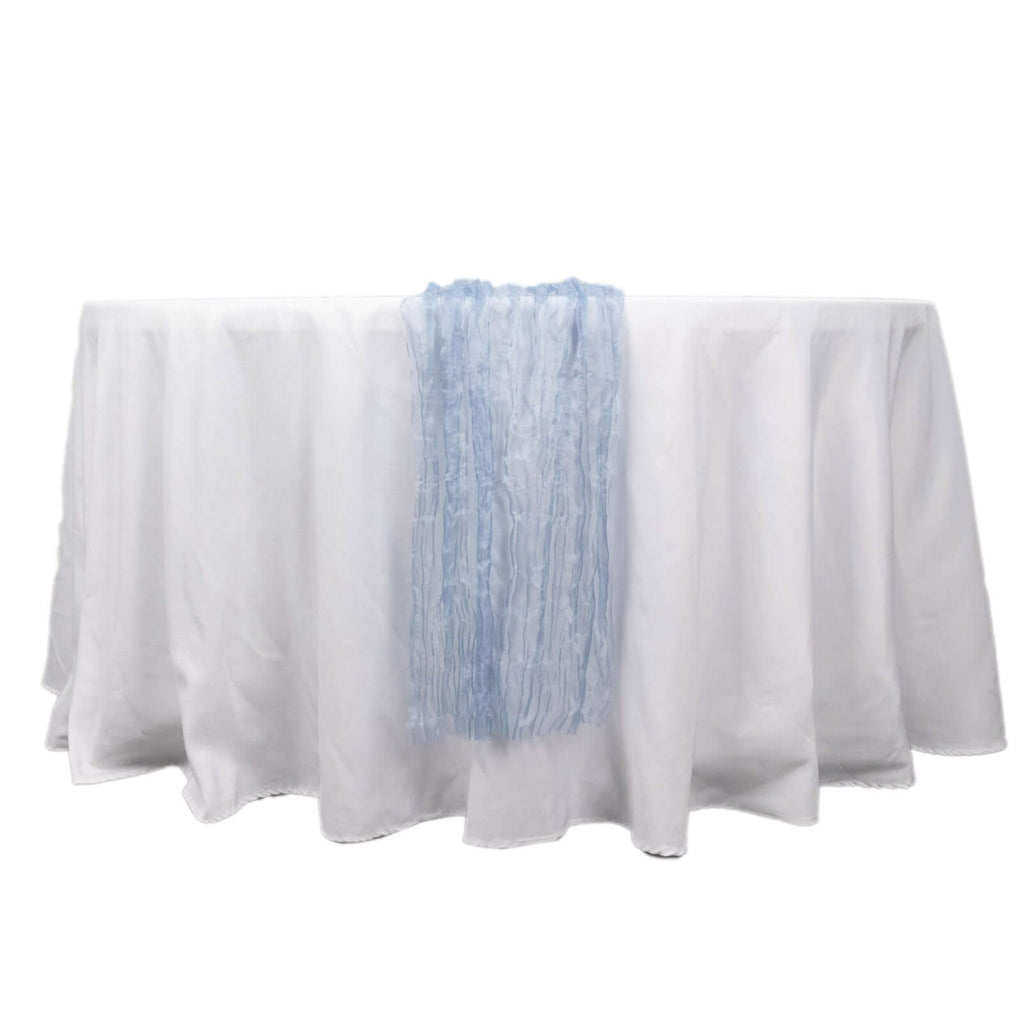 Sheer Crinkled Organza 9ft Table Runner Dusty Blue - Rustic Chiffon Look - Bell Racket Store