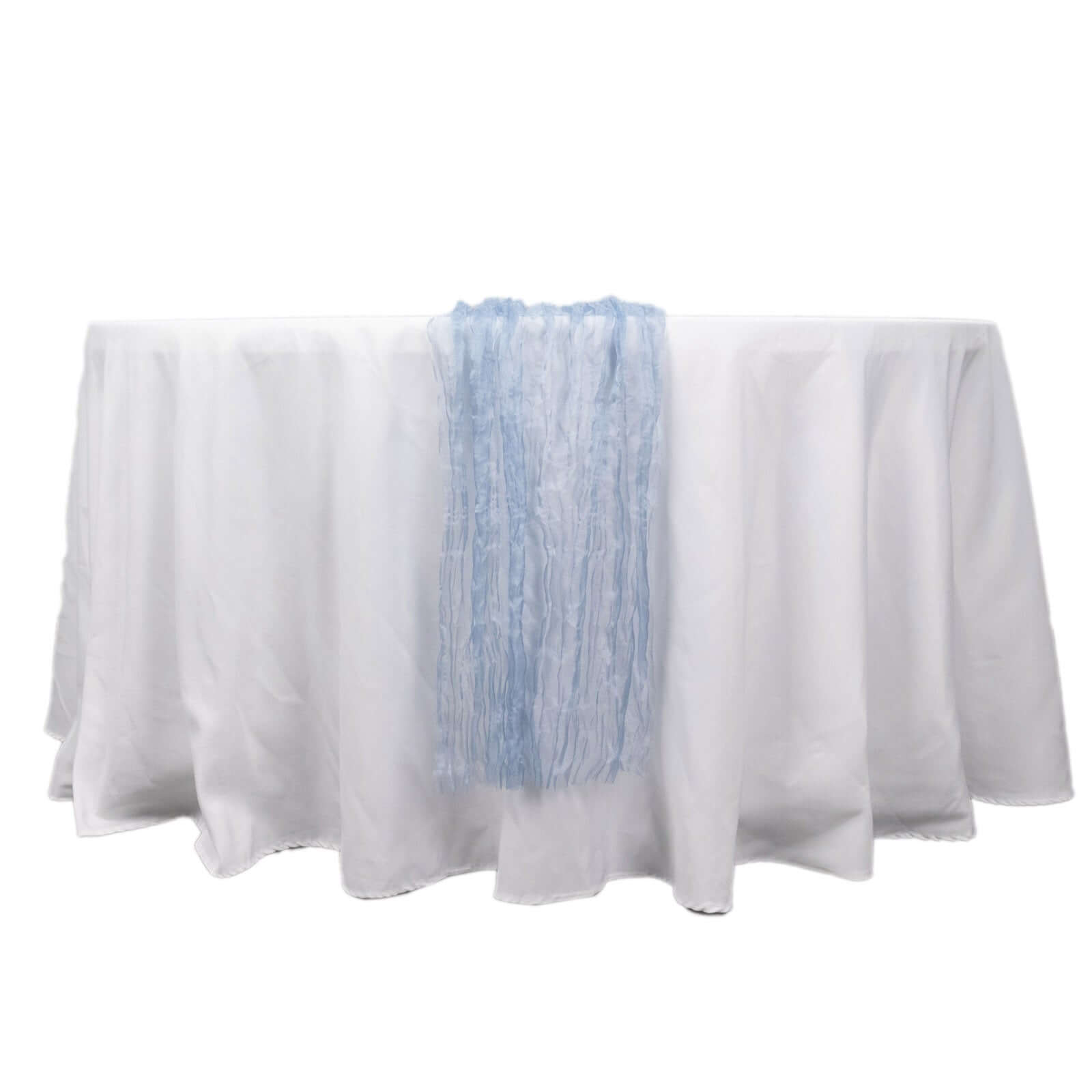 Sheer Crinkled Organza 9ft Table Runner Dusty Blue - Rustic Chiffon Look - Bell Racket Store