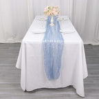 Sheer Crinkled Organza 9ft Table Runner Dusty Blue - Rustic Chiffon Look - Bell Racket Store