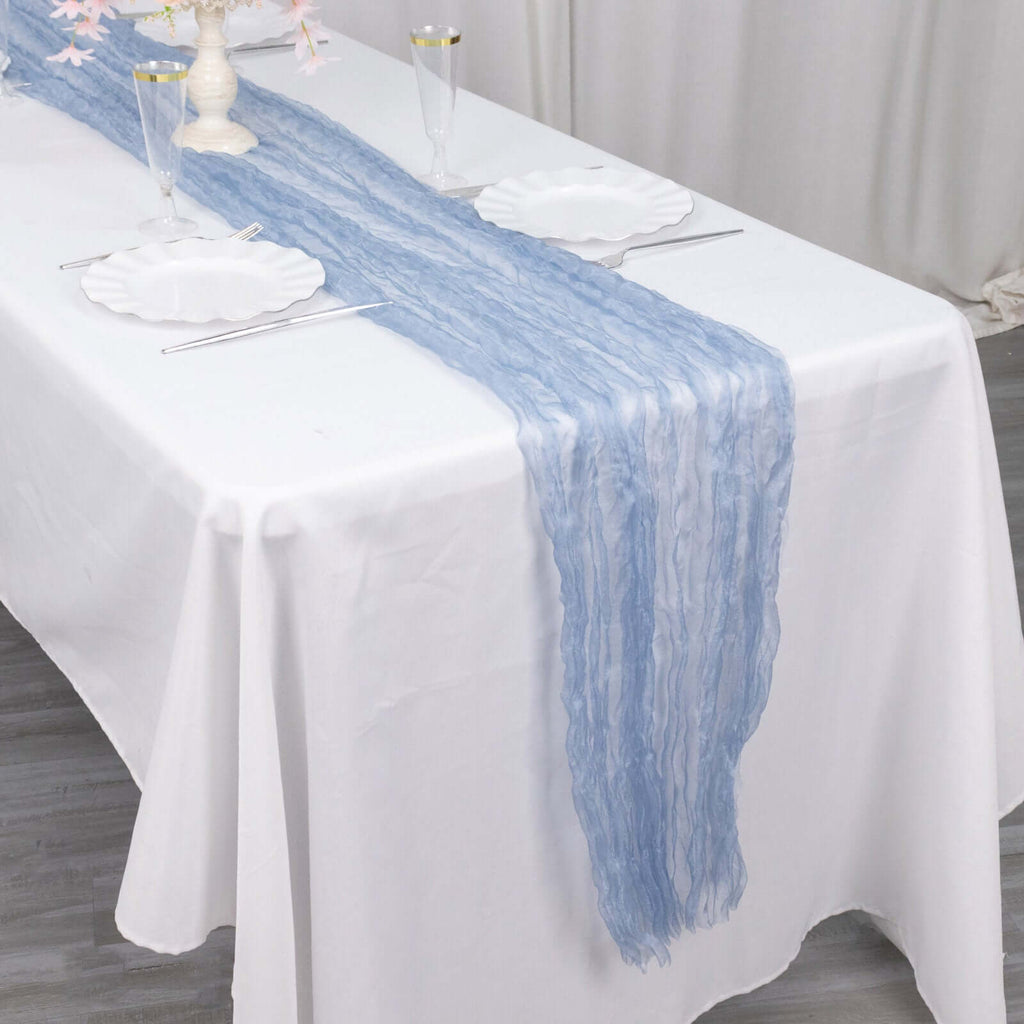 Sheer Crinkled Organza 9ft Table Runner Dusty Blue - Rustic Chiffon Look - Bell Racket Store