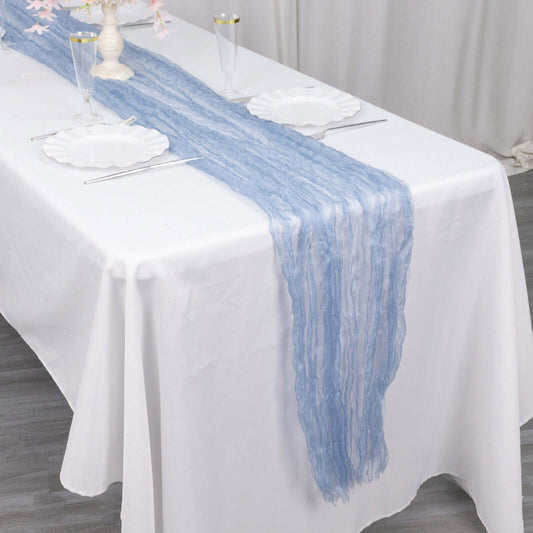 Sheer Crinkled Organza 9ft Table Runner Dusty Blue - Rustic Chiffon Look - Bell Racket Store