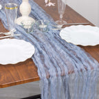 Sheer Crinkled Organza 9ft Table Runner Dusty Blue - Rustic Chiffon Look - Bell Racket Store