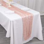 Sheer Crinkled Organza 9ft Table Runner Dusty Rose - Rustic Chiffon Look - Bell Racket Store