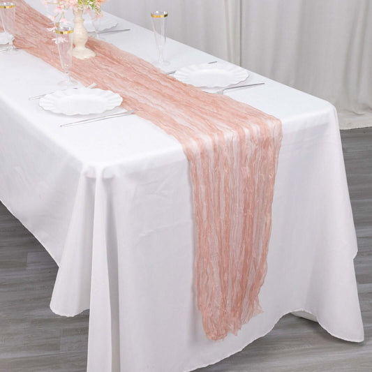Sheer Crinkled Organza 9ft Table Runner Dusty Rose - Rustic Chiffon Look - Bell Racket Store