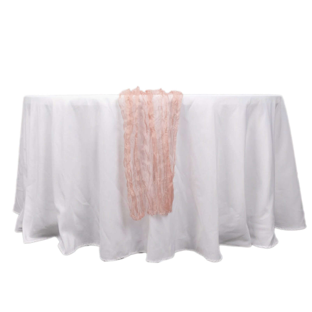 Sheer Crinkled Organza 9ft Table Runner Dusty Rose - Rustic Chiffon Look - Bell Racket Store