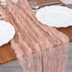Sheer Crinkled Organza 9ft Table Runner Dusty Rose - Rustic Chiffon Look - Bell Racket Store