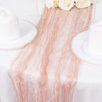 Sheer Crinkled Organza 9ft Table Runner Dusty Rose - Rustic Chiffon Look - Bell Racket Store