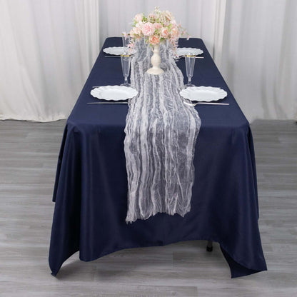 Sheer Crinkled Organza 9ft Table Runner White - Rustic Style Shimmer Chiffon Runner - Bell Racket Store
