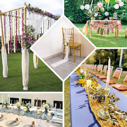 Sheer Crinkled Organza 9ft Table Runner White - Rustic Style Shimmer Chiffon Runner - Bell Racket Store