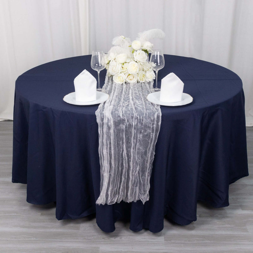 Sheer Crinkled Organza 9ft Table Runner White - Rustic Style Shimmer Chiffon Runner - Bell Racket Store