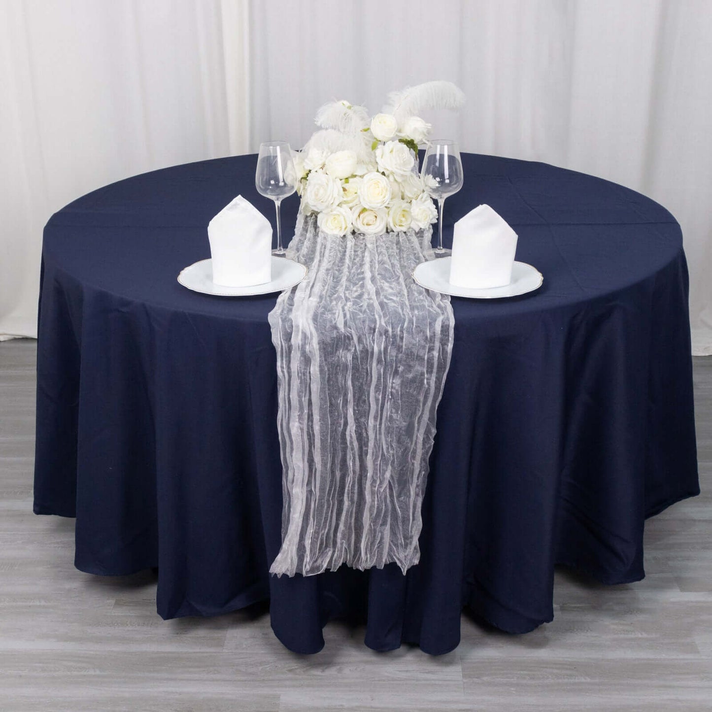 Sheer Crinkled Organza 9ft Table Runner White - Rustic Style Shimmer Chiffon Runner - Bell Racket Store
