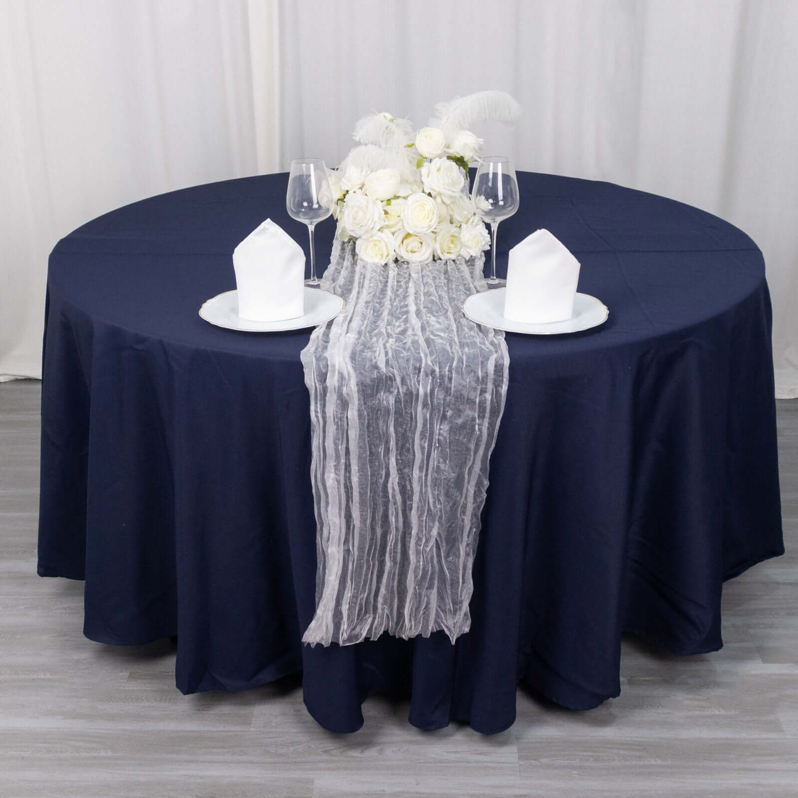 Sheer Crinkled Organza 9ft Table Runner White - Rustic Style Shimmer Chiffon Runner - Bell Racket Store