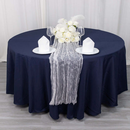 Sheer Crinkled Organza 9ft Table Runner White - Rustic Style Shimmer Chiffon Runner - Bell Racket Store