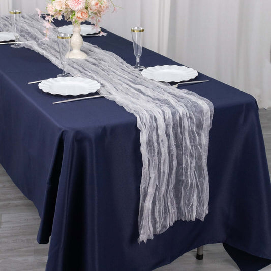 Sheer Crinkled Organza 9ft Table Runner White - Rustic Style Shimmer Chiffon Runner - Bell Racket Store