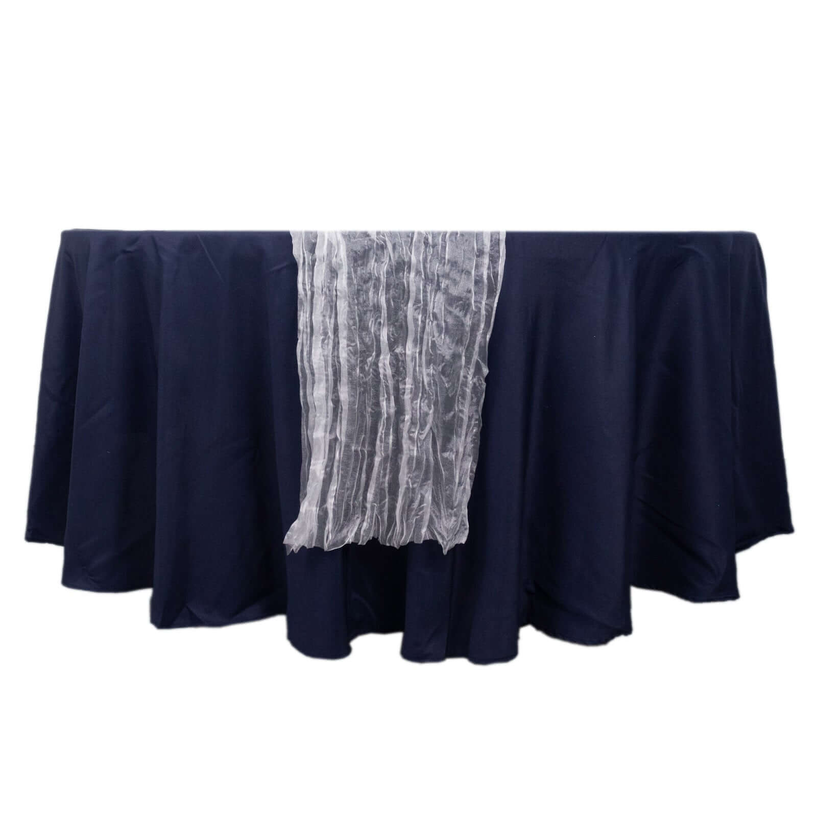 Sheer Crinkled Organza 9ft Table Runner White - Rustic Style Shimmer Chiffon Runner - Bell Racket Store