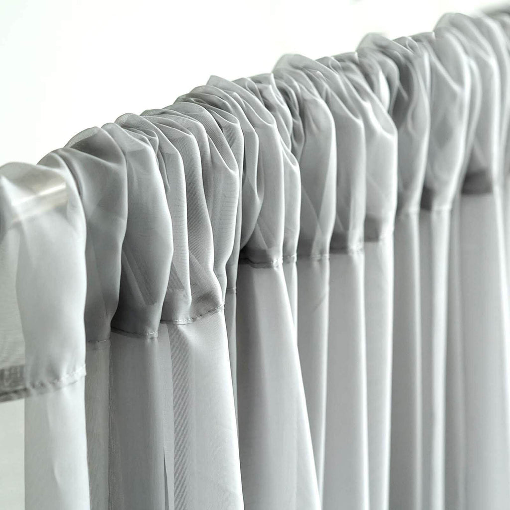 2 Pack Silver Sheer Chiffon Event Curtain Drapes, Durable Flame Resistant Organza Backdrop Event Panels With Rod Pockets - 10ftx10ft