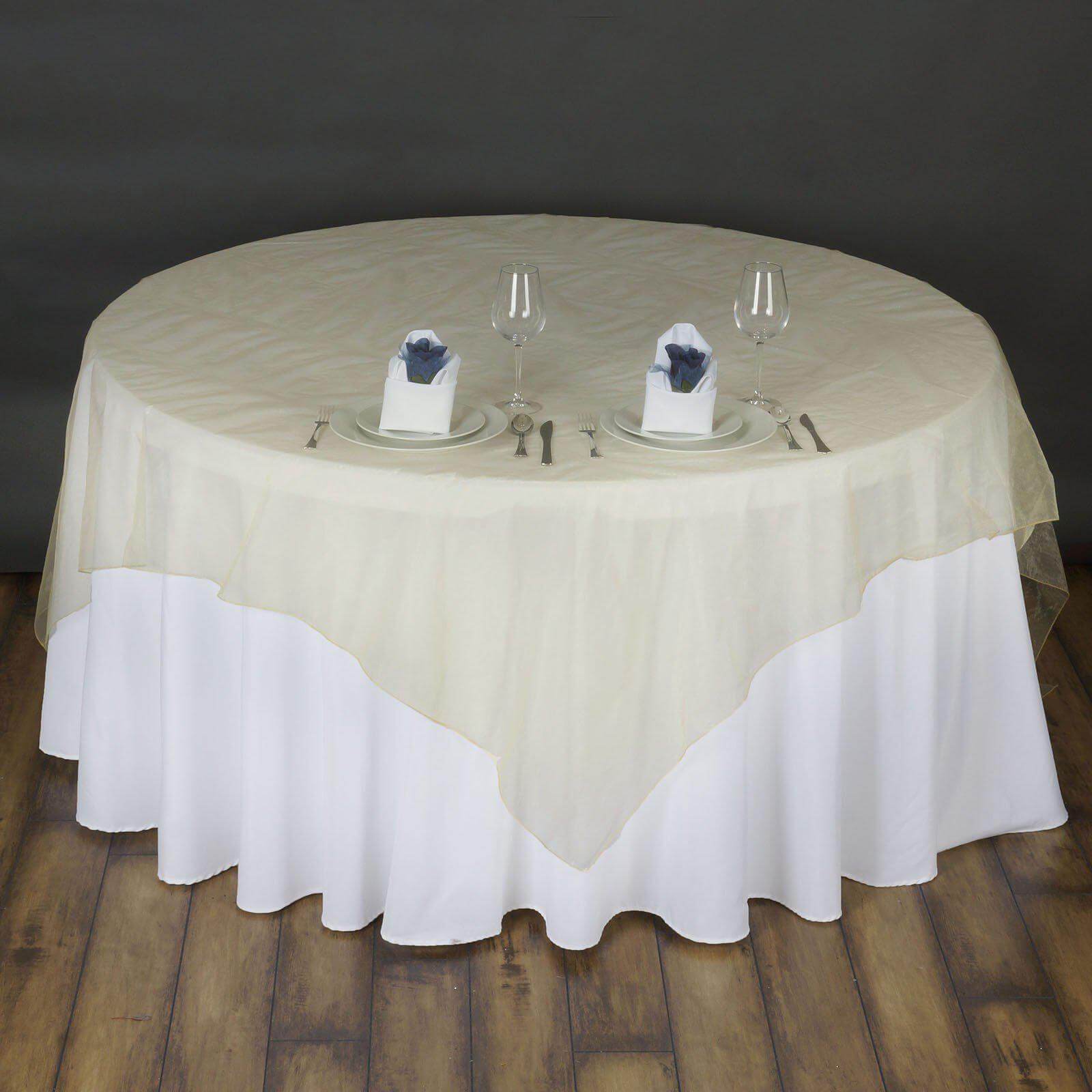 Organza 72"x72" Table Overlay Square Tablecloth Champagne - Sheer Table Cover