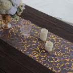 Sheer Organza 12"x108" Table Runner Roll Metallic Gold Foil Embossed Floral Design - Stylish Event Decoration - Bell Racket Store