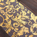 Sheer Organza 12"x108" Table Runner Roll Metallic Gold Foil Floral Swirl Design - Disposable Stylish Event Decoration - Bell Racket Store