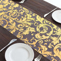 Sheer Organza 12"x108" Table Runner Roll Metallic Gold Foil Floral Swirl Design - Disposable Stylish Event Decoration - Bell Racket Store