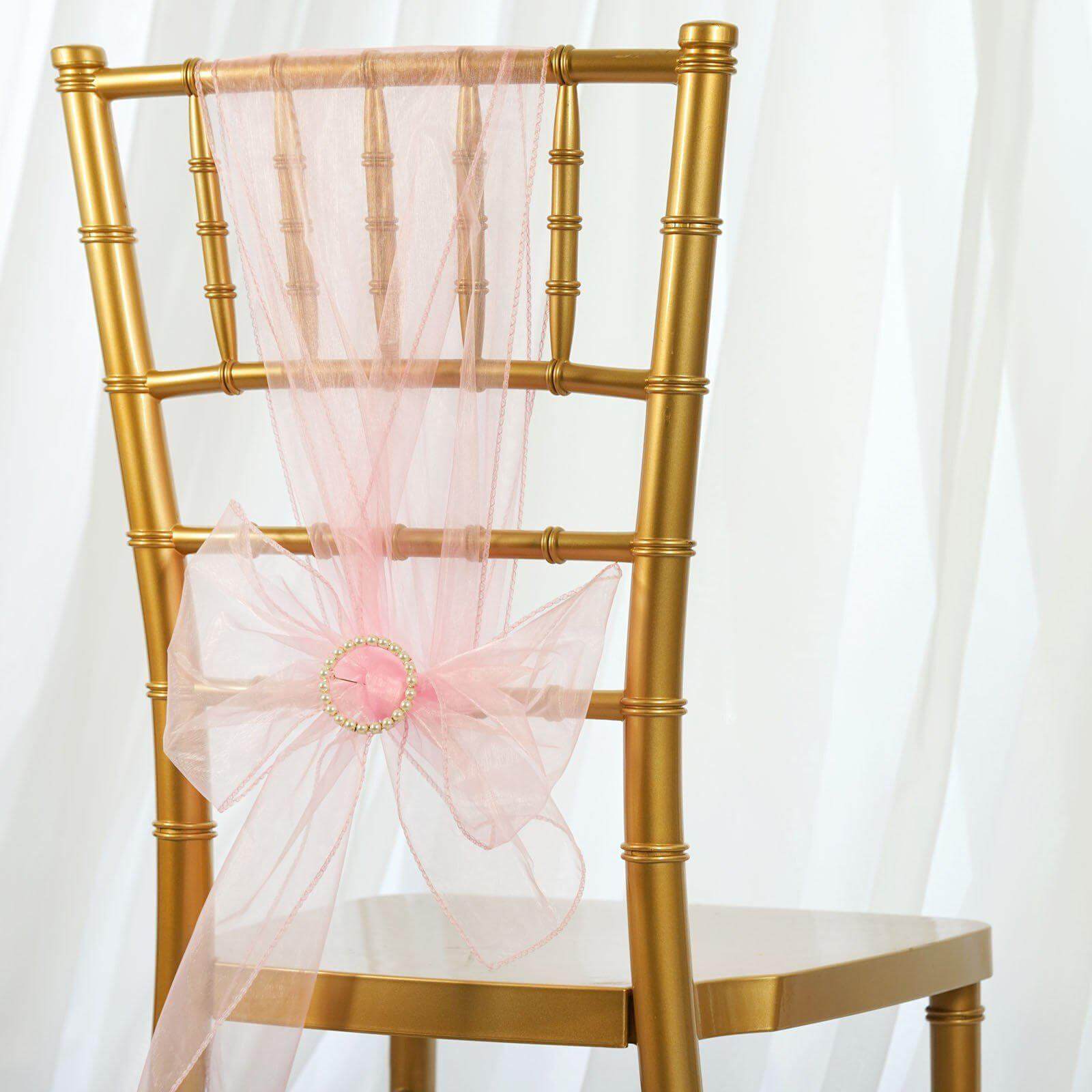 5 Pack Organza Chair Sashes Pink - Reusable Sheer Chair Bows 6"x108"