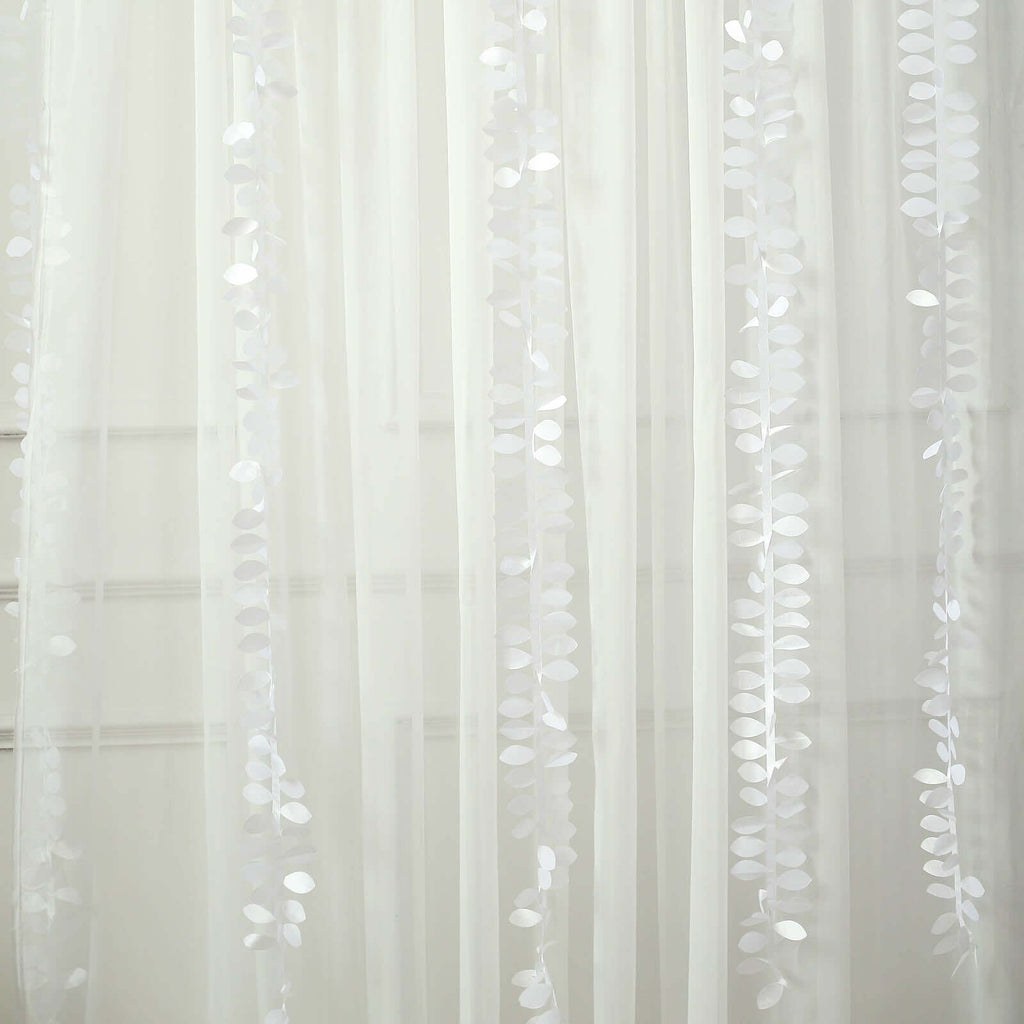 Taffeta Ribbon Sash with 4" Leaf Petal Design White 50ft - Sophisticated Artificial Fabric Garland for Events