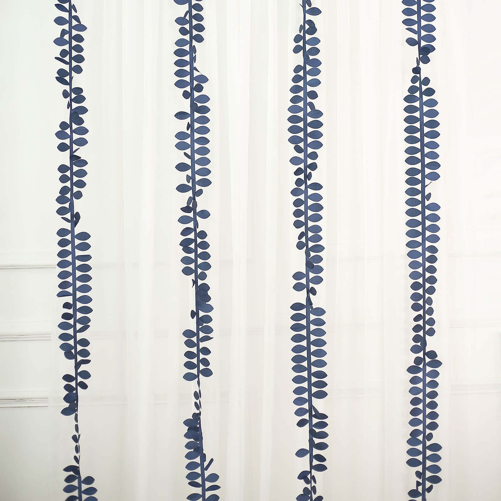 Taffeta Ribbon Sash with 4" Leaf Petal Design Navy Blue 50ft - Sophisticated Artificial Fabric Garland