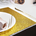 6-Pack Placemats Glitter Design Gold Sparkle Rectangle - Non-Slip Decorative Dining Table Mats 12"x18"