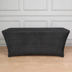 Shimmer Tinsel Spandex 72"x30" Rectangle Tablecloth Metallic Black Glittered Shiny Stretch Table Cover - Bell Racket Store