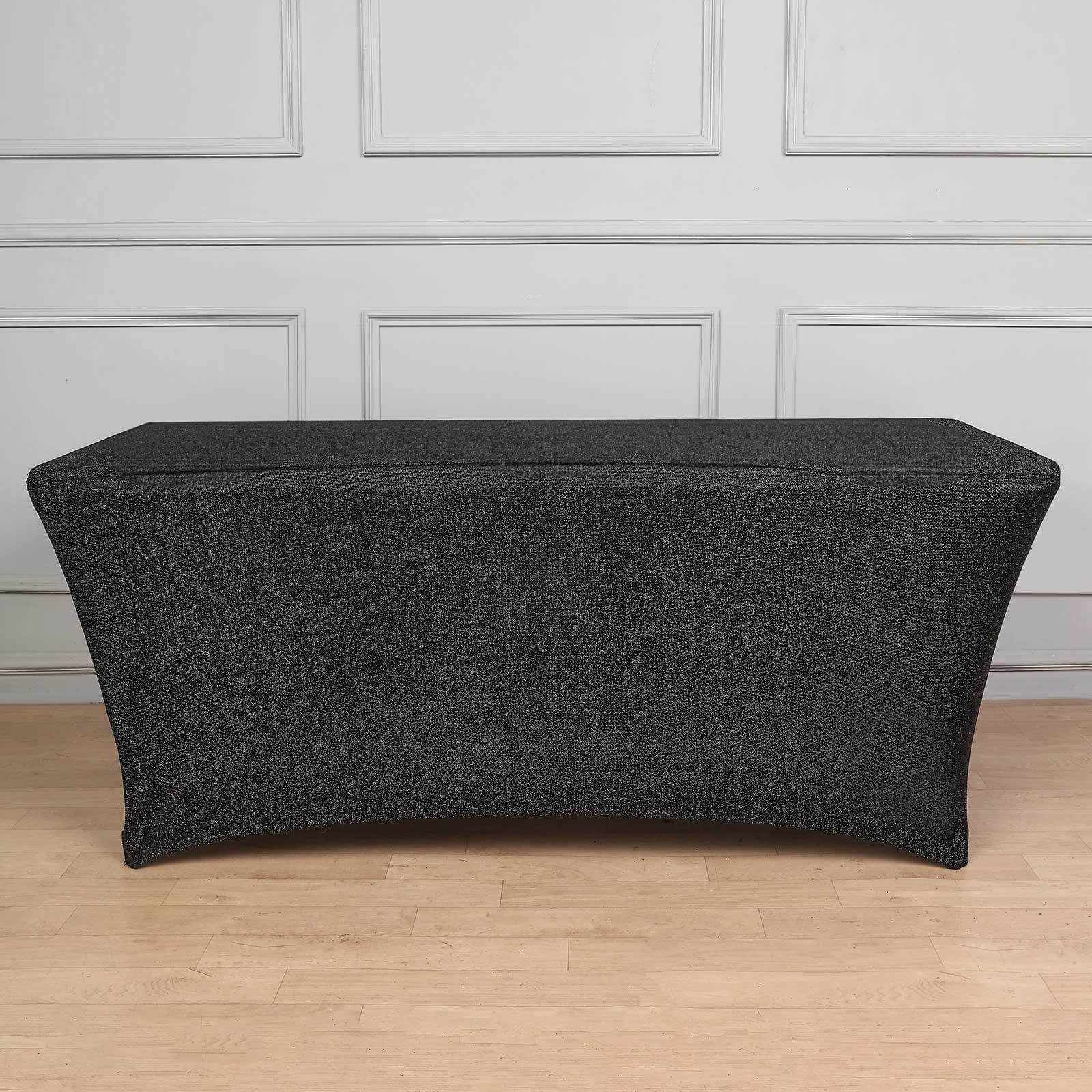 Shimmer Tinsel Spandex 72"x30" Rectangle Tablecloth Metallic Black Glittered Shiny Stretch Table Cover - Bell Racket Store