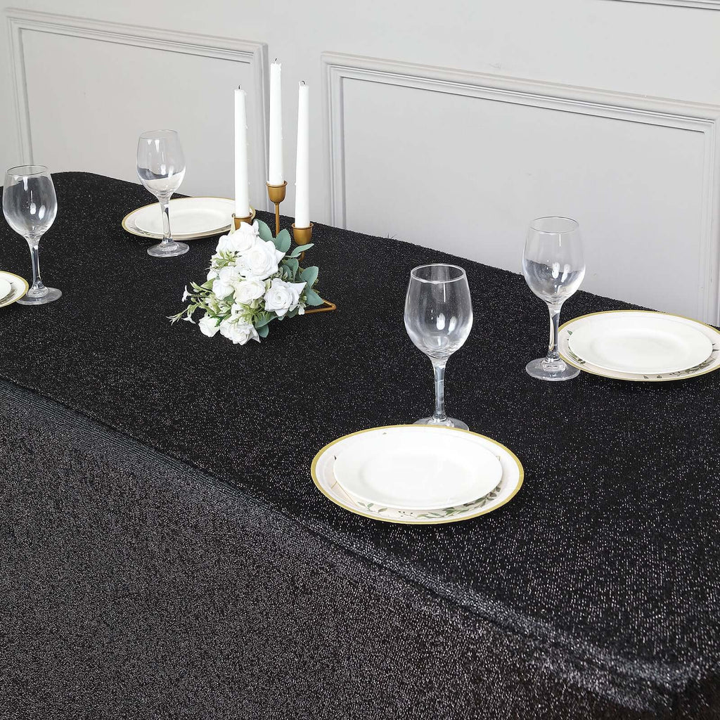 Shimmer Tinsel Spandex 72"x30" Rectangle Tablecloth Metallic Black Glittered Shiny Stretch Table Cover - Bell Racket Store