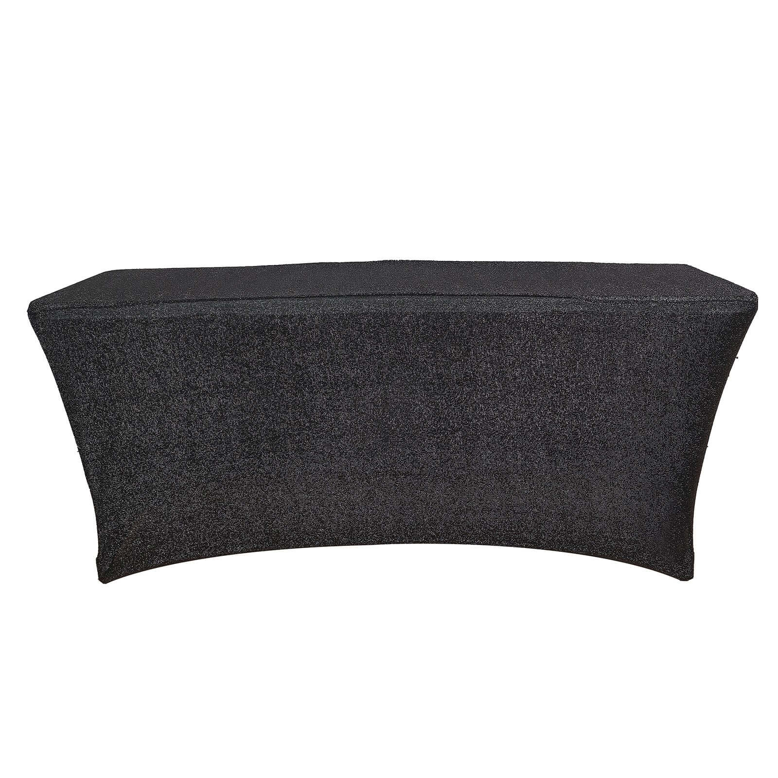 Shimmer Tinsel Spandex 72"x30" Rectangle Tablecloth Metallic Black Glittered Shiny Stretch Table Cover - Bell Racket Store