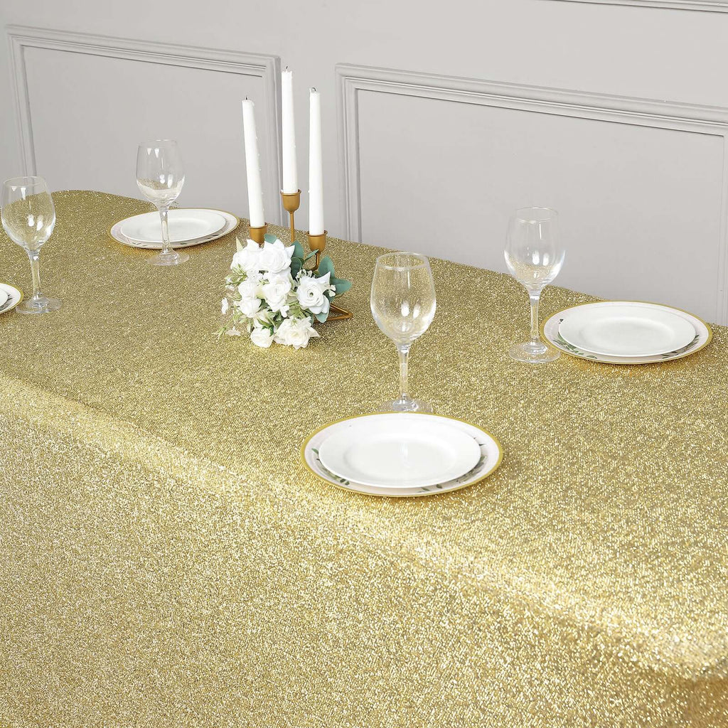 Shimmer Tinsel Spandex 72"x30" Rectangle Tablecloth Metallic Champagne Glittered Shiny Stretch Table Cover - Bell Racket Store