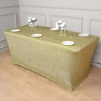 Shimmer Tinsel Spandex 72"x30" Rectangle Tablecloth Metallic Champagne Glittered Shiny Stretch Table Cover - Bell Racket Store