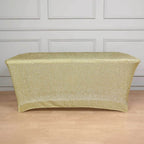 Shimmer Tinsel Spandex 72"x30" Rectangle Tablecloth Metallic Champagne Glittered Shiny Stretch Table Cover - Bell Racket Store