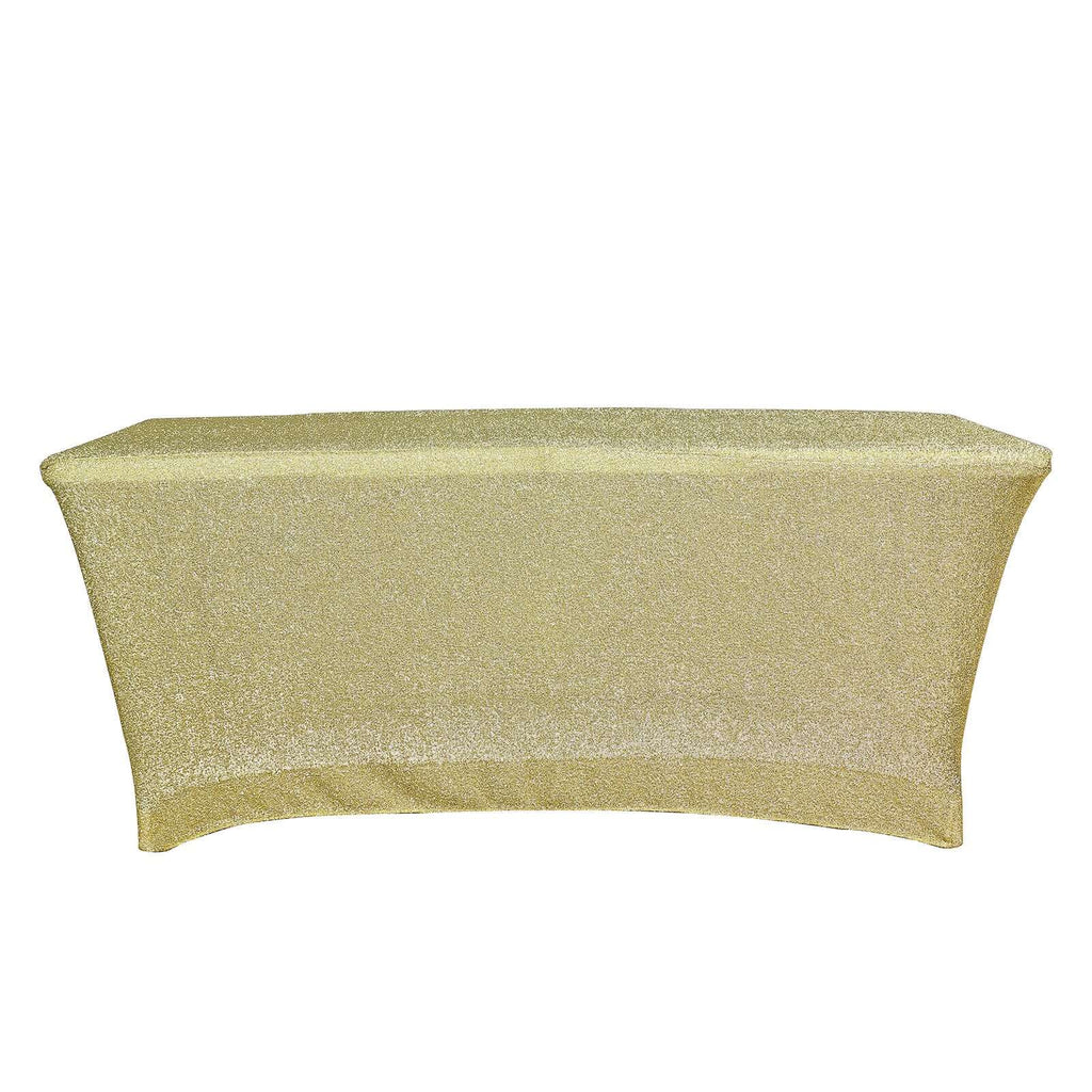 Shimmer Tinsel Spandex 72"x30" Rectangle Tablecloth Metallic Champagne Glittered Shiny Stretch Table Cover - Bell Racket Store